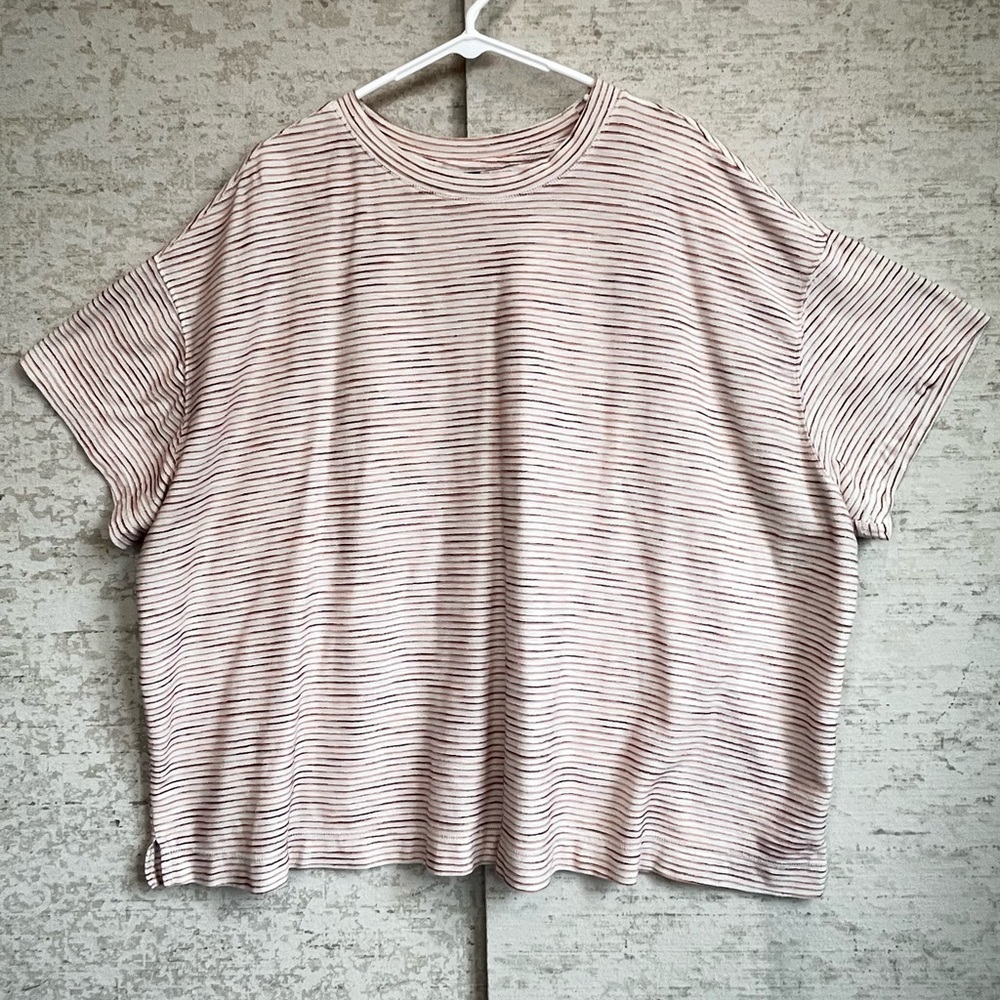 Old Navy Striped Casual Womens Top Sz 4X Short Sleeve Vintage Look Pink & Cream
